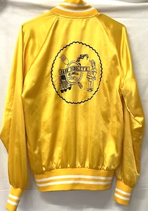 VTG 80’s Jack Diddley’s Cafe Truck Stop Bright YELLOW Satin Trucker Jacket Sz M - Picture 1 of 5