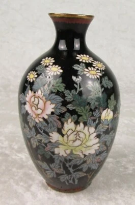 Jarrón Cloisonne japonés antiguo siglo XIX flores pájaro mariposa 6 pulgadas de alto Foto 1 de 4