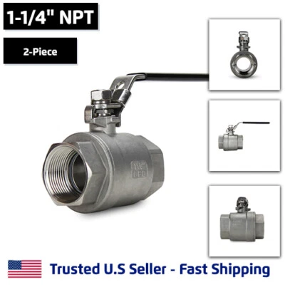 1-1/4" 2-Piece Full Port Ball Valve, Stainless Steel, NPT Threaded SS, 1000 WOG - Image 1 of 4