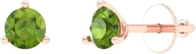 1.00 Carat Natural Peridot Gemstone Solid 10k Rose Gold Solitaire Studs Earrings - Image 1 of 4
