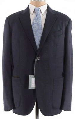 Ermenegildo Zegna NWT Sport Coat 44R In Blue Gray Plaid Pelle Tessuta  - Image 1 of 4