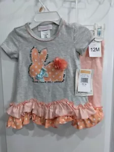 Bonnie Jean Baby Toddler Little Girls Easter Holiday Bunny Outfit Peach Set - Picture 1 of 7