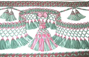 Victorian Rope Tassle Fringe Red Wine Green Whit Wallpaper Border Eh00104 Tassel - Picture 1 of 2