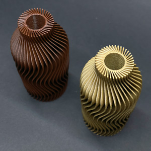 Vasetone RadianceRib: 002 A set of 3D Printed Indoor Dry Vases in Brown and Gold
