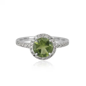 Designer Sterling Silver Peridot Gemstone Engagement Solitaire Ring Jewelry - Picture 1 of 4