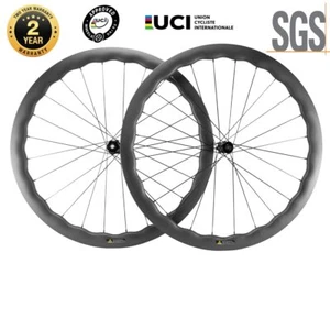 700C Carbon Road Bicycle Wheels Wave Tubeless Road Disc Wheelset 100x12 142x12mm - Picture 1 of 14