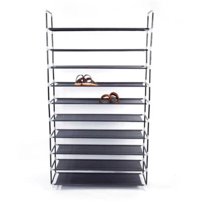 Simple Assembly 10 Tiers Non-woven Fabric Shoe Rack with Handle Black - Image 1 of 4
