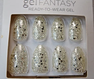 KISS gel Fantasy NAILS Shiny Silver Glitter GLUE ON Medium, Almond Shape - Picture 1 of 3