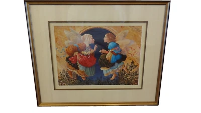 James Christensen Two Angels Discussing Bottecilli LE Lithograph SN Framed - Image 1 of 4