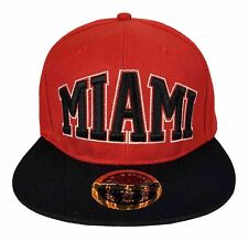Miami FL Flat Bill Snap Back Ball Cap Embroidered Red/Black Adjustable Hat