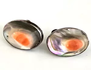 Orecchini Vintage Abalone Blister Perla Conchiglia Sterling Ovale Vite Indietro 11/16" - Foto 1 di 7