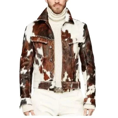 Mens western cowhide jacket real hair-on cowskin pony skin jacket size S-3XL - Image 1 of 3