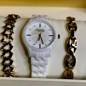ANNE KLEIN New York Ceramic 33 mm Watch & Bracelet Set - 12/7740WTST MSRP: $330 - Picture 1 of 7