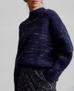 Anthropologie Varley Albion Strickpullover kurz geschnitten Stehkragen mittelblau neu mit Etikett - Bild 1 von 10