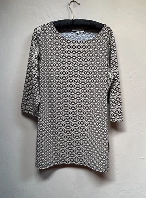 Top túnica TravelSmith para mujer estampado geométrico cuello barco XLP marrón negro elástico Foto 1 de 4