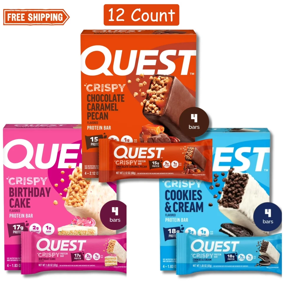 Barra Proteica Quest, Paquete Verity, 20g Proteína, 12 Ct, 14g -Crispy- 4g Carbohidratos Netos Foto 1 de 1