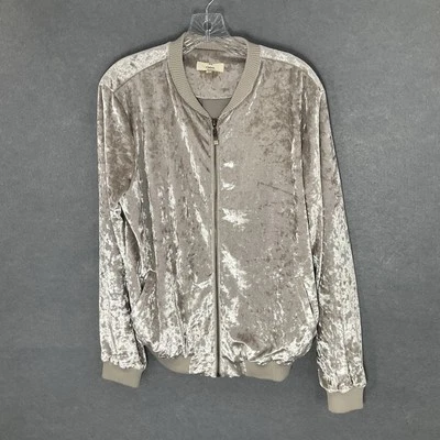 Chaqueta de bombardero Entro para mujer talla S gris claro terciopelo aplastado bolsillos con cremallera completa Foto 1 de 4