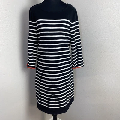 Talbots Shift Dress Women's L Black/White Coral Striped Boat Neck Nautical - Image 1 of 4