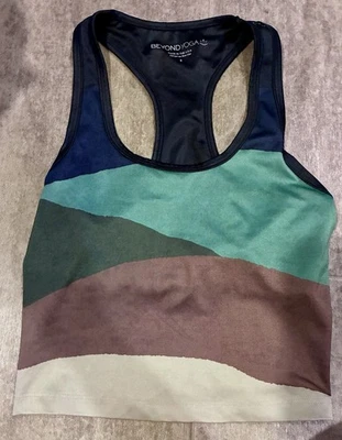 Beyond Yoga Cropped Tank Top Built In Shelf Bra   Razorback Blue Green S - Image 1 of 4