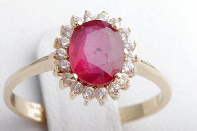 Synthetischer Rubin Kristall Ring 585 14K Gelb Gold Gr. 54 * - Bild 1 von 4