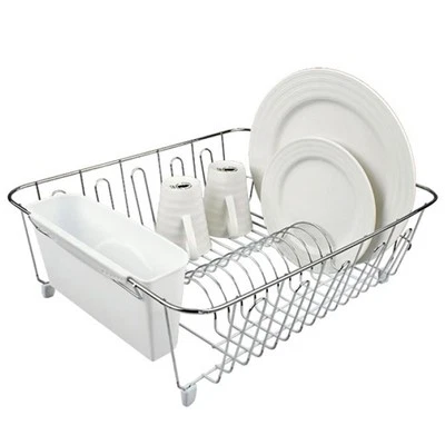 D.line Chrome/PVC Large Dish/Plate Drainer w/ Caddy Sink Drying Rack White - image 1 of 2