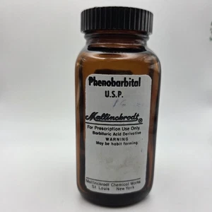 Bottiglia di vetro ambrato vintage Phenobarbital Mallinckrodt farmacia RX vuota - Foto 1 di 5