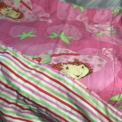 Muñeca manta vintage Strawberry Shortcake tamaño doble, gato, mariposas con rayas Foto 1 de 4