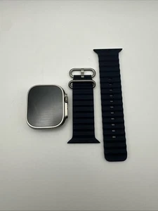 Apple Used Watch Ultra 2 49mm Titanium Navy Ocean Band A2986 GPS-CELL Unlocked - Photo 1 sur 8
