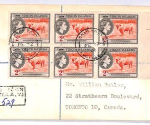 VIRGIN ISLANDS Cover QEII 2c BULL Block{6} *Road Town* TORTOLA Registered YX211 - Picture 1 of 11