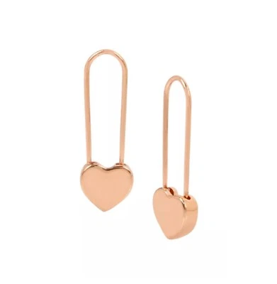 Betsey Johnson Rose Gold Tone Heart Safety Pin Earrings - Image 1 of 4