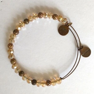 Alex and Ani Beaded Bangle Amber Colored Crystal Bracelet Brass Y2K Fairy Witch - Picture 1 of 14