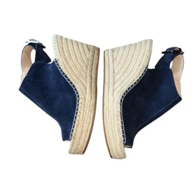 Kenneth Cole 女式 Olivia 黑色皮革凉鞋厚底楔形帆布鞋 9.5 — 第 1/4 张图片