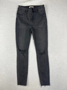 Madewell Jeans donna 26 curvy vita alta skinny nero invecchiato orlo sfilacciato - Foto 1 di 17