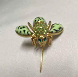 RARE JOAN RIVERS Green Leopard Print PAVÉ CRYSTALS BEE PIN Brooch - 2" - Picture 1 of 4