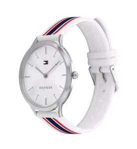 Reloj Tommy Hilfinger con esfera plateada y banda roja blanca y azul unisex 1782498 Nuevo - Imagen 1 de 5