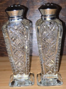 Vintage Irice Art Deco Glas Salz und Pfefferstreuer Metallkappen - Bild 1 von 5