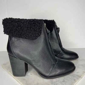 New Splendid Kiley Black Leather Shearling Bootie - Picture 1 of 10