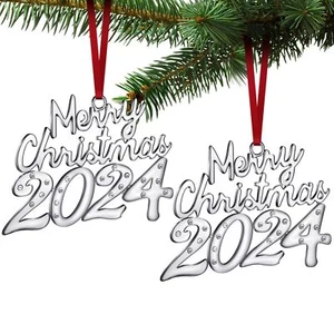 2 Pcs Christmas Ornament 2024 Christmas Keepsake 2024 Dated Ornament Silver C... - Picture 1 of 7