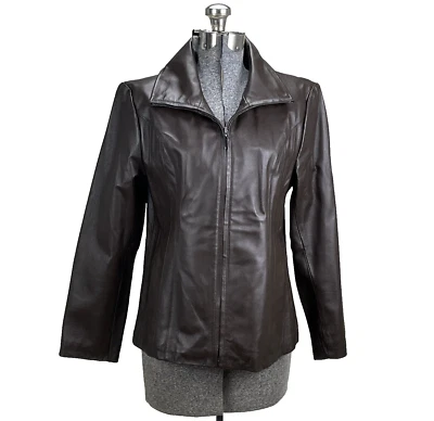 Chaqueta de cuero para mujer East 5th pequeña pequeña cremallera completa marrón chocolate Foto 1 de 4
