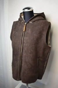 Relativity Faux Brown Suede Hooded Full Zip Sherpa Lined Vest Women's M Cowgirl - Picture 1 of 7