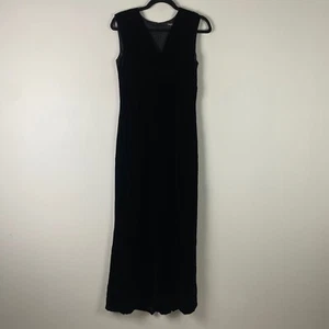 EMANUEL Emanuel Ungaro Velvet Maxi Dress Gown Womens 6 Black V Neck Sleeveless - Picture 1 of 9