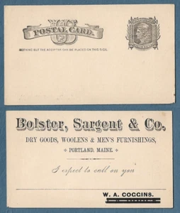 1881 Advertising Postal Card UX7 Bolster, Sargent, & Co. Portland Maine - Picture 1 of 3