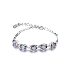 7.74 CT Oval Mystic Topaz Bracelet White 925 Silver - Picture 1 of 6