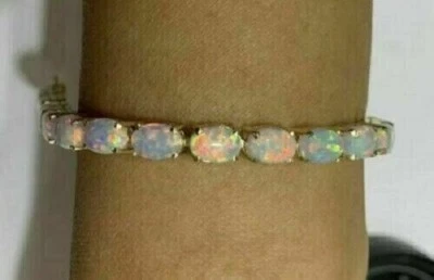 10 Ct Oval Cut Fire Opal Women's 14k Yellow Gold Finish Tennis Bracelet 7.5" - Image 1 of 4