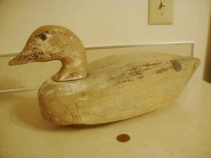 Antico legno anatra esca occhi di vetro vernice originale legno BALSA vintage! - Foto 1 di 10