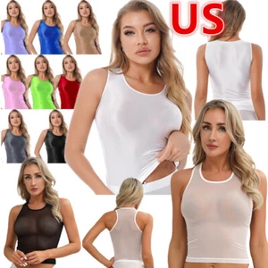 Camiseta ajustada ajustada de cuello redondo sin mangas deportiva fitness camisas brillantes para mujer de EE. UU. - Imagen 1 de 110
