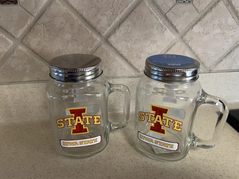 Two Iowa State Cyclones Mason Jar - 20oz Glass With Lid NCAA Mug Pint Cup Cover
