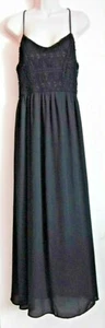 MONTEAU OF LOS ANGELAS LARGE BLACK MAXI SLEEVELESS DRESS, CROCHET TOP NWOT - Picture 1 of 6
