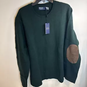 New Men's $248 Polo Ralph Lauren Crewneck Suede Patch Wool Cashmere Sweater XXL - Picture 1 of 8