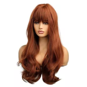 Cosplay Costume Wig with Bangs Synthetic hair Heat resistant Copper Red Wavy - Picture 1 of 8